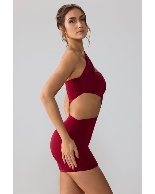 Oh Polly Red Slinky Jersey Ruched Cut Out Mini Dress
