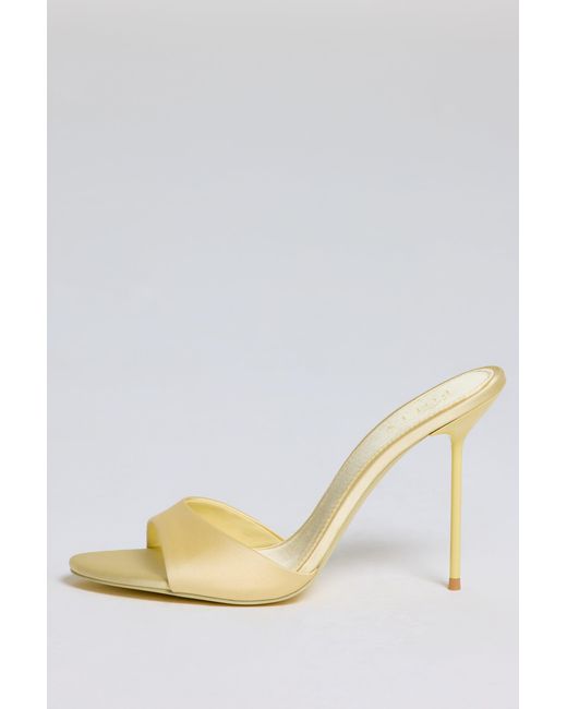 Oh Polly Yellow Satin Heeled Mule Sandal
