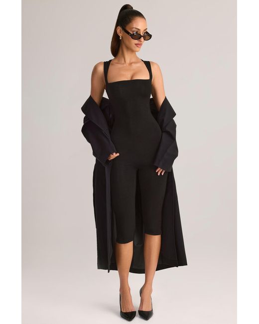 Oh Polly Black Modal Square-Neck Bodycon Capri Jumpsuit