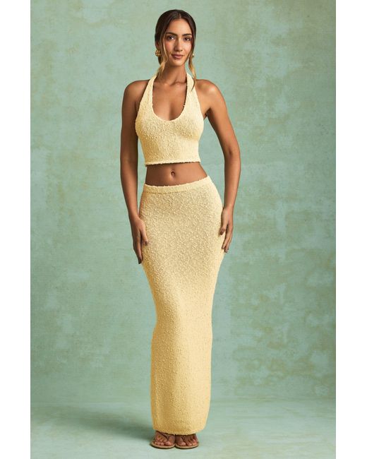 Oh Polly Yellow Bouclé Mid-Rise Maxi Skirt