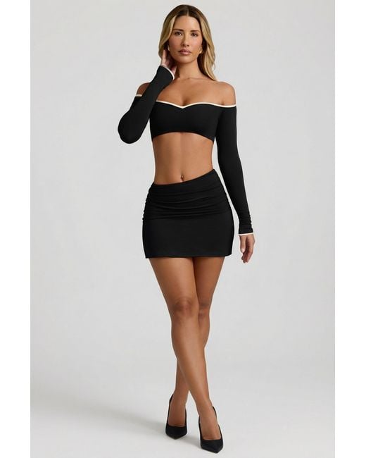 Oh Polly Black Modal Asymmetric-Waist Mini Skirt