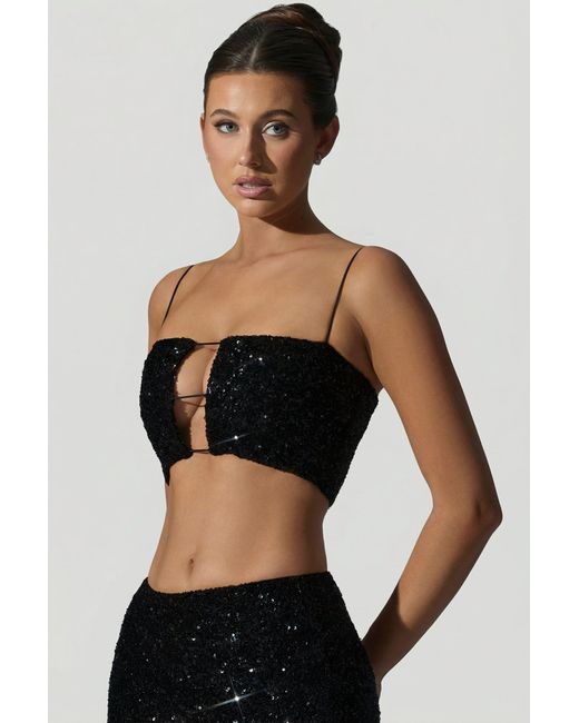 Oh Polly Black Embellished Cut-Out Crop Top