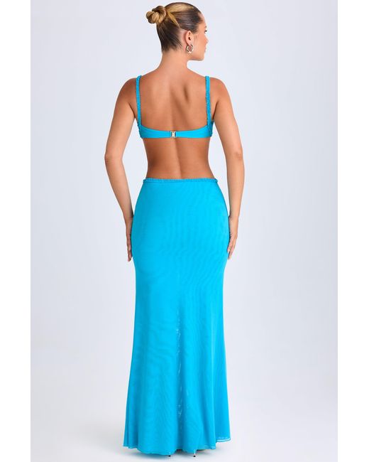 Oh Polly Blue Ruffle-Appliqué Cut-Out Maxi Dress