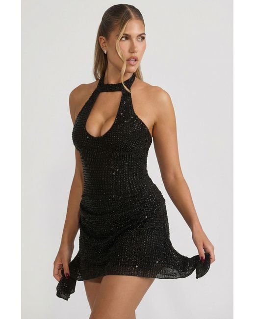 Oh Polly Black Embellished Draped Corset A-Line Mini Dress