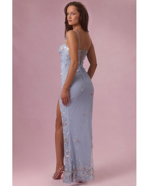 Oh Polly Blue Embellished Corset Maxi Dress