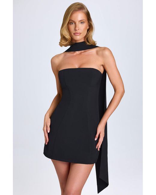 Oh Polly Black Scarf-Detail A-Line Mini Dress