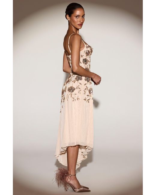 Oh Polly Metallic Embellished Soft-Scoop Asymmetric Midaxi Dress
