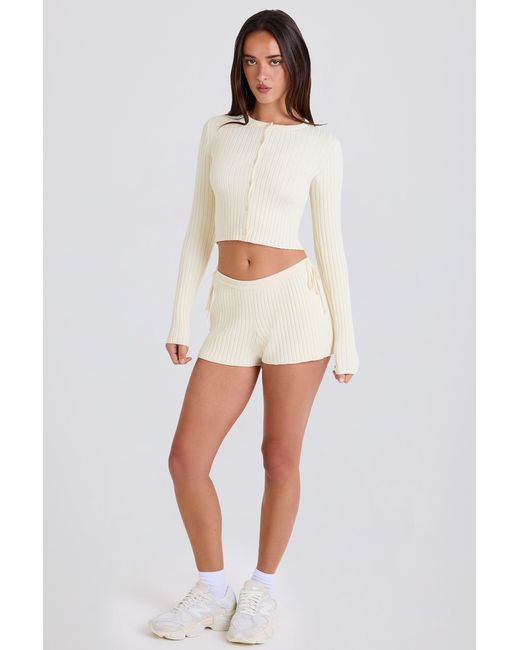 BO+TEE White Ribbed Knit Tie Mini Shorts