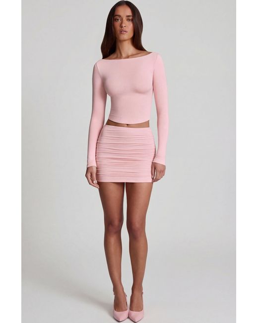 Oh Polly Pink Modal Ruched Mid-Rise Mini Skirt