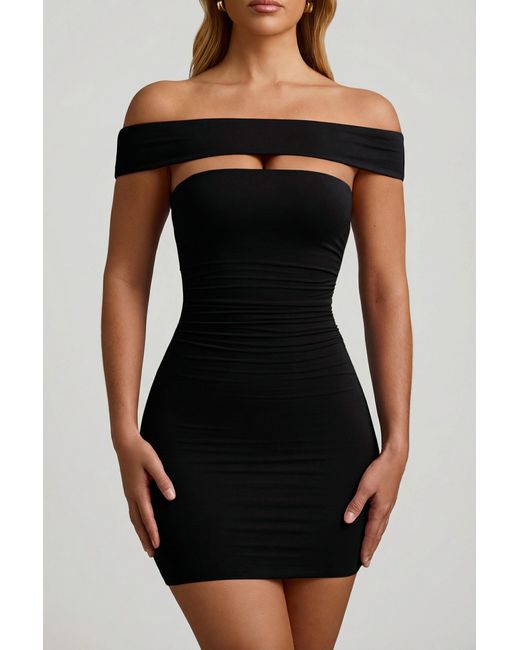 Oh Polly Black Modal Cut-Out Off-Shoulder Mini Dress