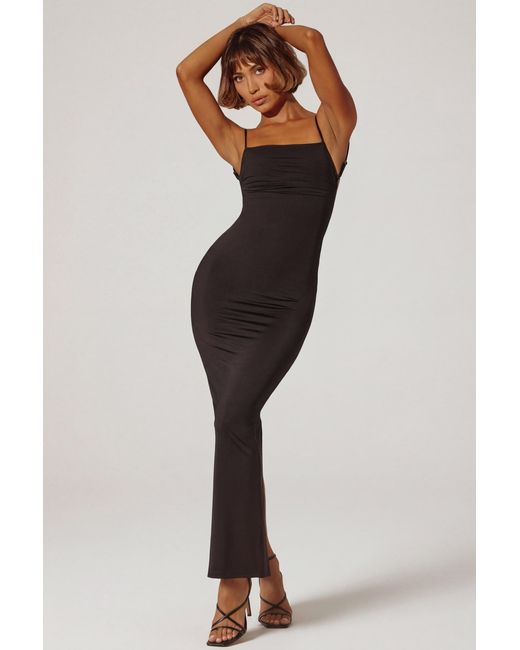 Oh Polly Black Ruched Bodycon Maxi Dress