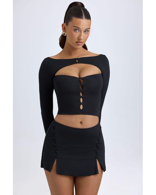 Oh Polly Black Modal Button-Detail Low-Rise Mini Skirt