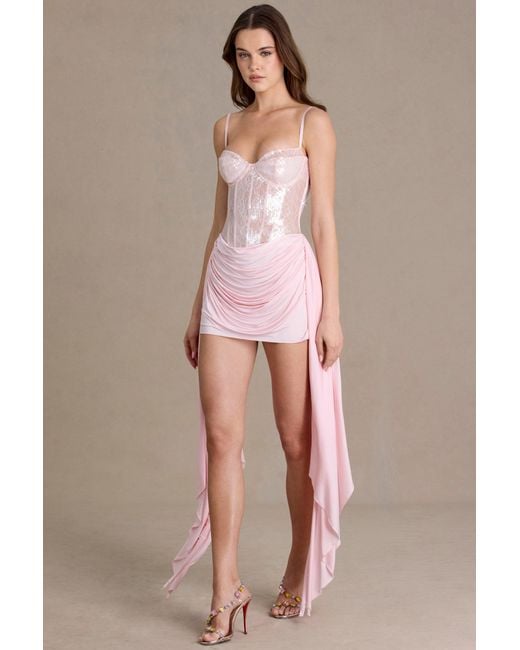 Oh Polly Pink Premium Embellished Lace Corset Mini Dress