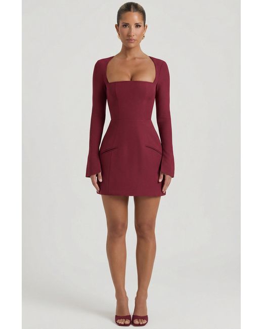 Oh Polly Square-Neck Structured Tulip Mini Dress