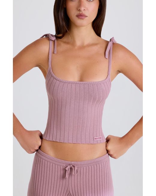 BO+TEE Pink Ribbed Knit Tie Tank Top