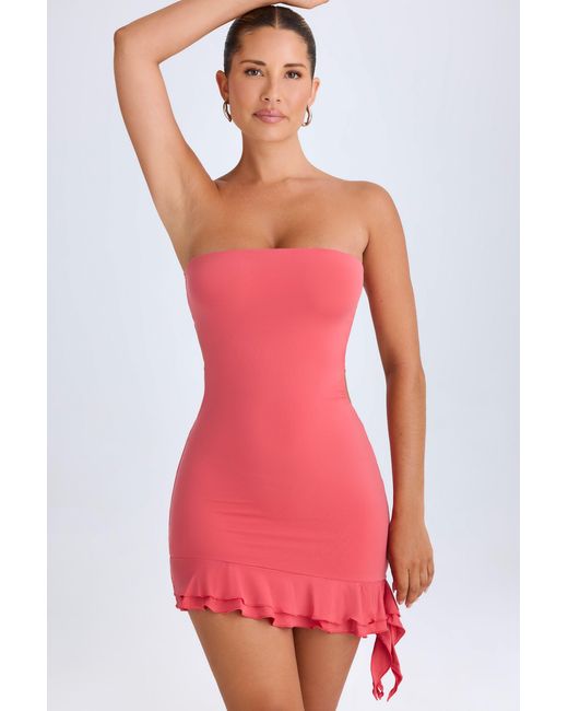 Oh Polly Pink Ruffle-Trim Cut-Out Bandeau Mini Dress