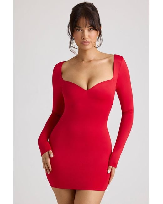 Oh Polly Red Long Sleeve Sweetheart Neckline Mini Dress