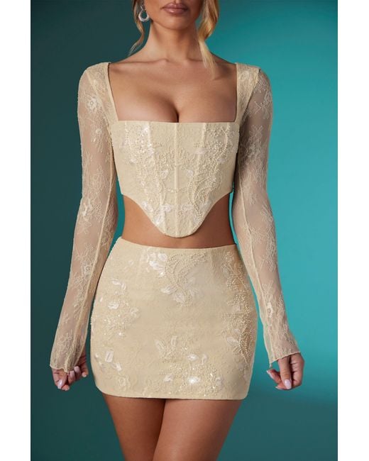 Oh Polly White Embellished Lace Bodycon Mini Skirt