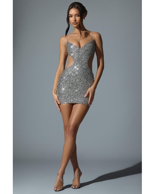 Oh Polly Metallic Embellished Cut-Out Mini Dress