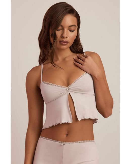 Oh Polly Gray Modal Lace-Trim Babydoll Pyjama Top