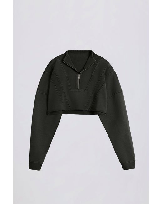 BO+TEE Black Cotton Jersey Acid Wash Cropped Sweatshirt