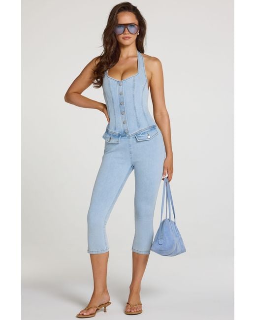 Oh Polly Blue Denim Capri Jumpsuit