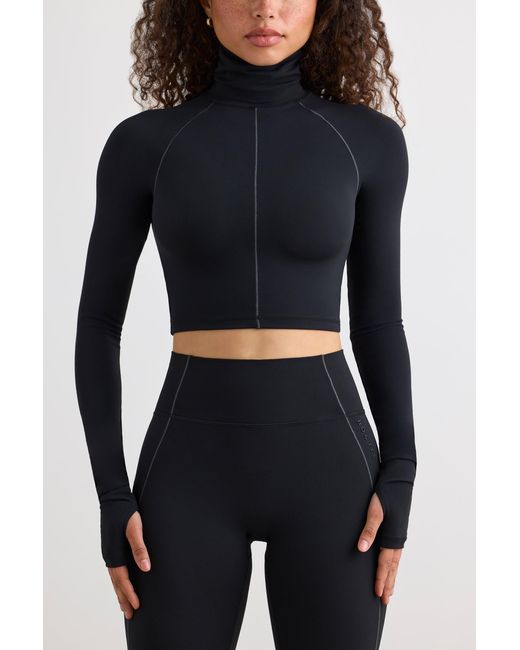 BO+TEE Black Soft Active Turtleneck Crop Top