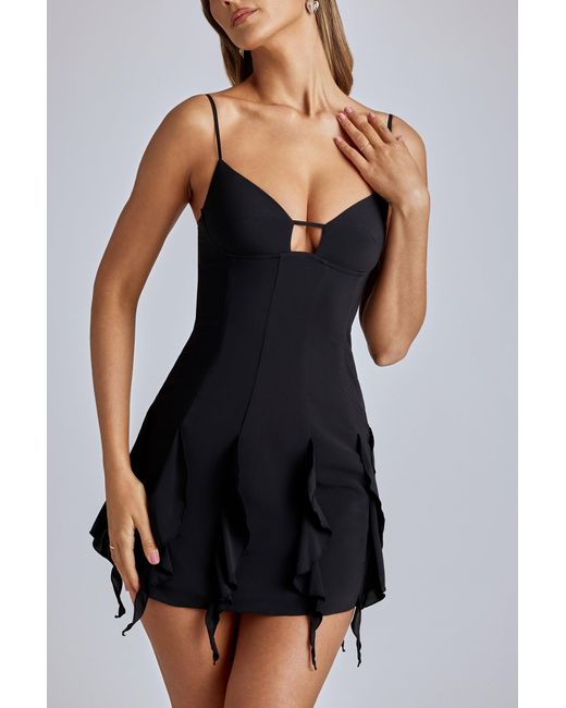 Oh Polly Black Ruffle A-Line Mini Dress