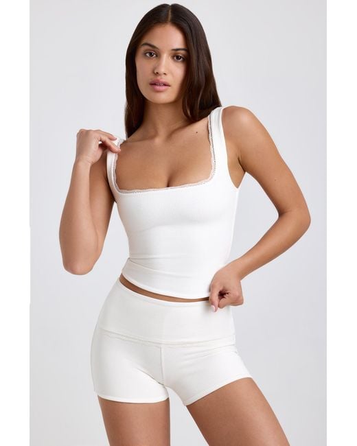 Oh Polly White Ribbed Modal Lace-Trim Tank Top
