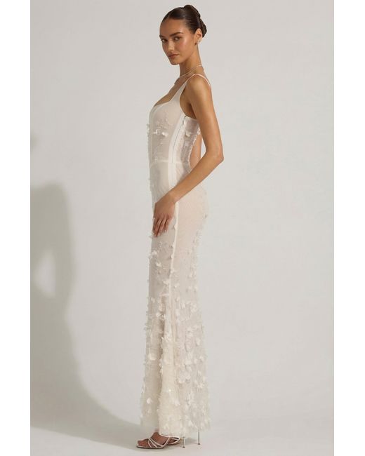 Oh Polly Natural Embellished Appliqué Soft-Scoop Corset Gown