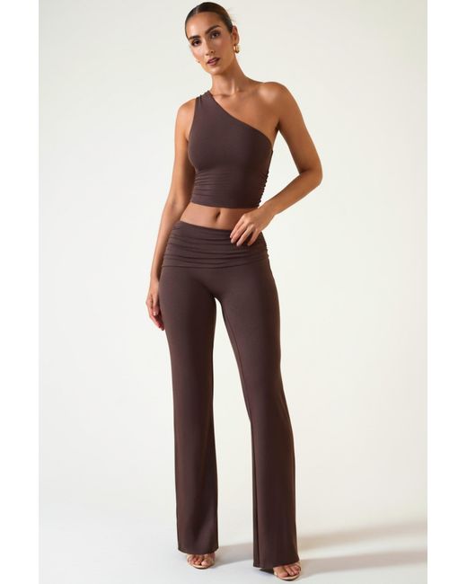 Oh Polly Brown Mid-Rise Straight-Leg Trousers