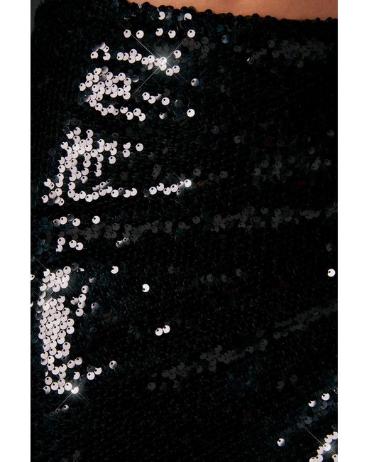 Oh Polly Black Flat Sequin Thigh Split Maxi Skirt