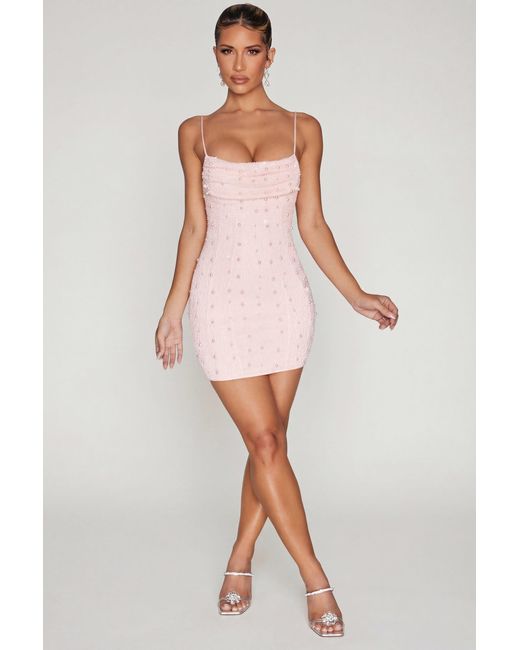Oh Polly Blue Embellished Cowl Neck Mini Dress