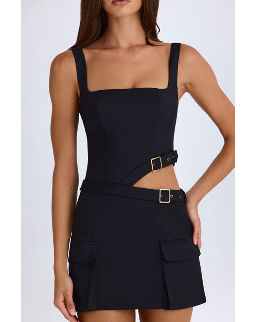 Oh Polly Black Belted Cut-Out Mini Dress