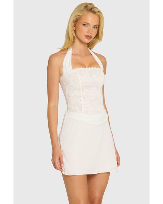 Oh Polly White Satin Scarf-Detail Mini Dress