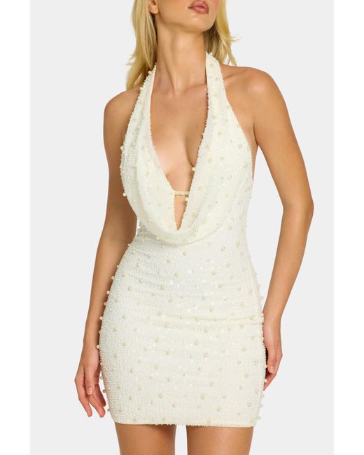 Oh Polly White Deep Plunge Embellished Mini Dress
