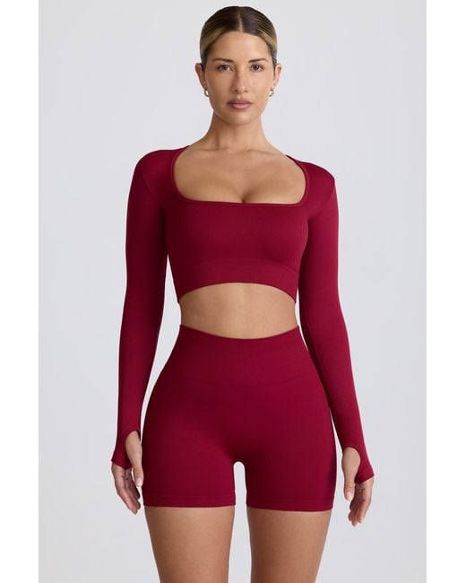 BO+TEE Red Super Sculpt Seamless Long-Sleeve Crop Top