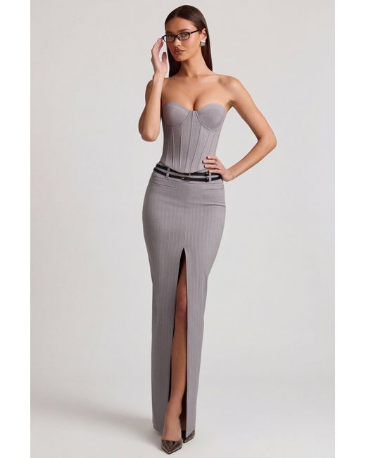 Oh Polly Gray Pinstripe Low-Rise Maxi Skirt