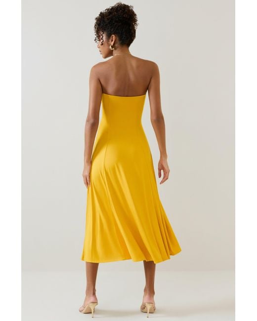 Oh Polly Yellow Slinky Jersey Strapless A-Line Midaxi Dress
