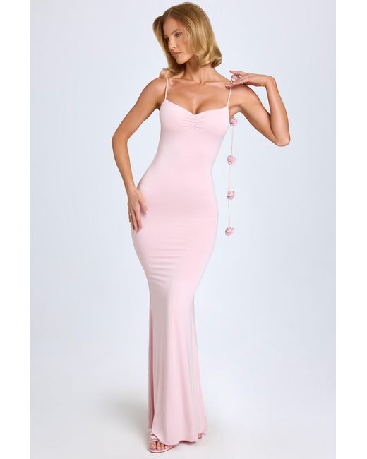 Oh Polly Pink Slinky Jersey Floral-Appliqué Gown