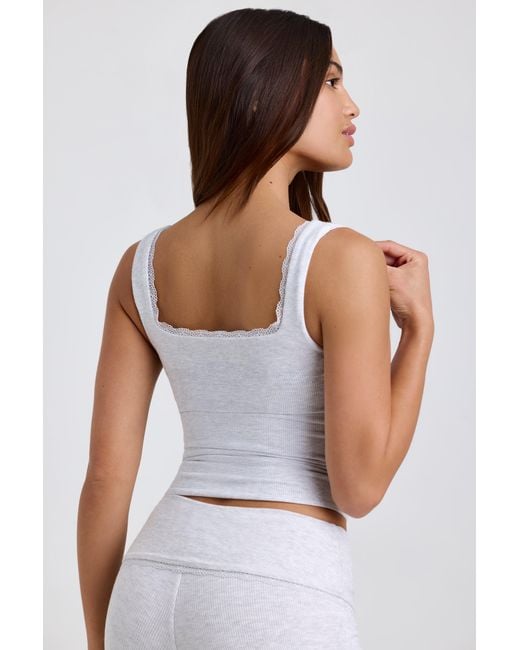 Oh Polly Gray Ribbed Modal Lace-Trim Tank Top