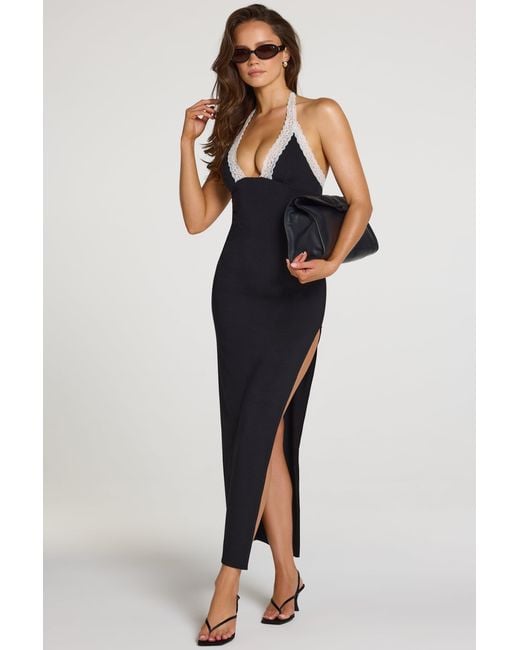 Oh Polly Black Modal Lace-Trim Maxi Dress