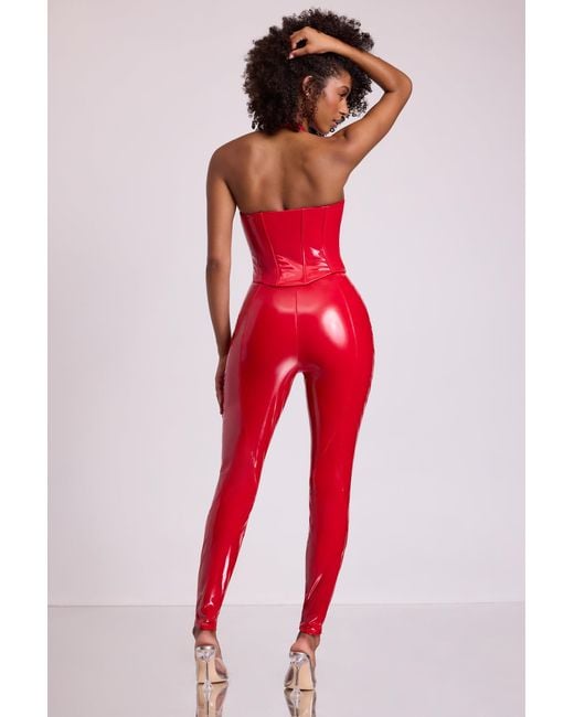 Oh Polly Red Vinyl High V-Waist Leggings