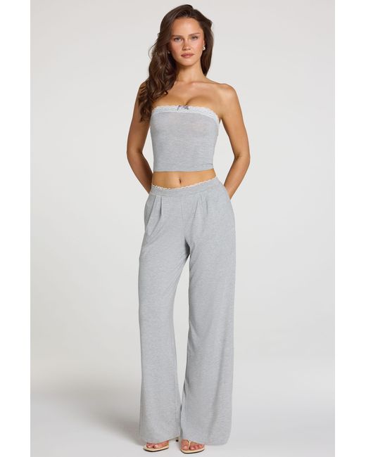 Oh Polly Gray Modal Mid-Rise Wide-Leg Trousers