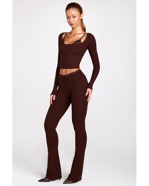 Oh Polly Brown Modal Mid-Rise Flared Trousers