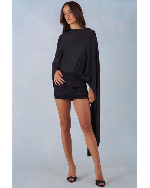Oh Polly Black Draped Cape Mini Dress