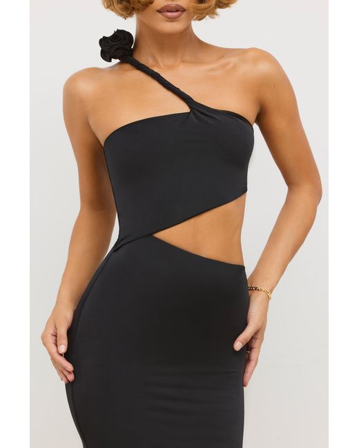 Oh Polly Black Jersey Asymmetric Cut Out Maxi Dress