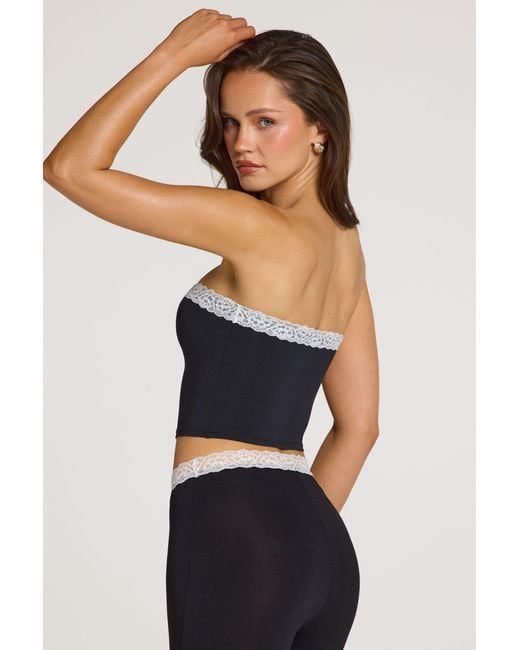 Oh Polly Black Modal Lace-Trim Bandeau Top
