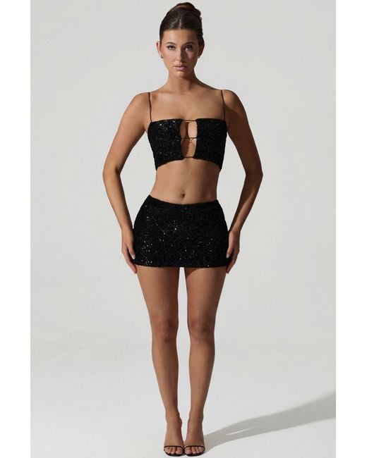 Oh Polly Black Embellished Cut-Out Crop Top