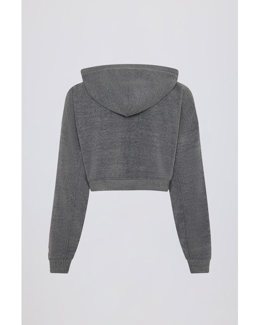 BO+TEE Gray Terry Cotton Zip-Up Cropped Hoodie